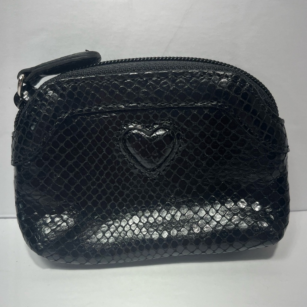 Brighton Coin Purse Wallet Leather Heart Black Snakeskin Pattern 4.5x3.5" NWOT